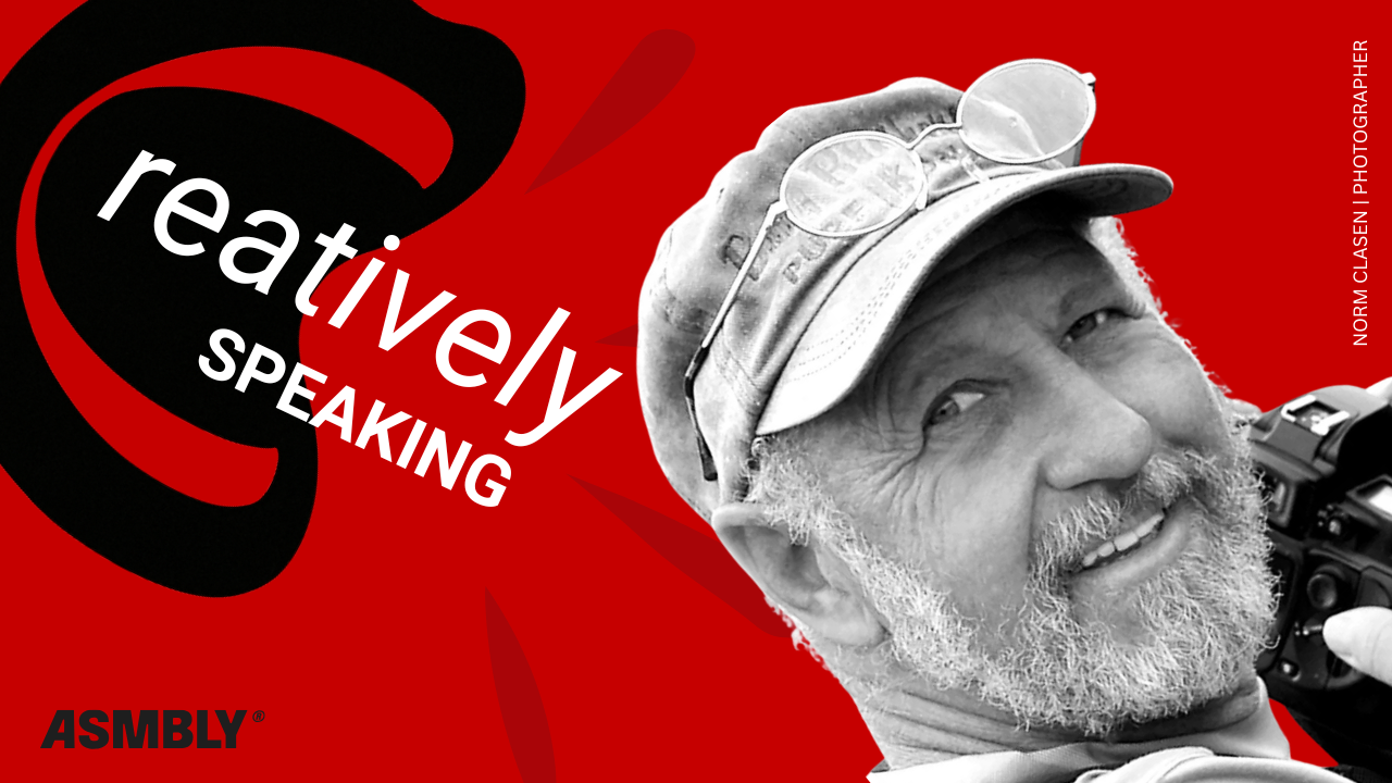 Norm Clasen, legendary photographer — Creatively Speaking, red background