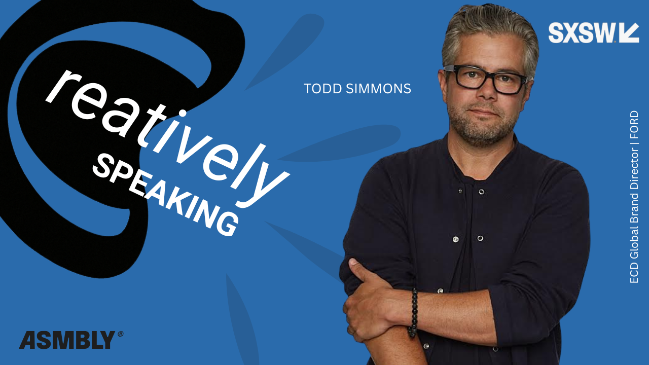Todd Simmons, Ford ECD Global Brand Director — Creatively Speaking, blue background